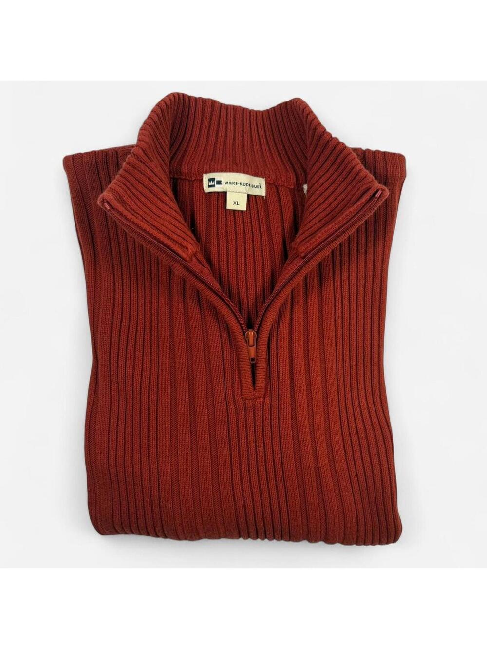 Wille-Rodriguez Half Zip Sweater Men’s XL Rust Orange Ribbed Cotton